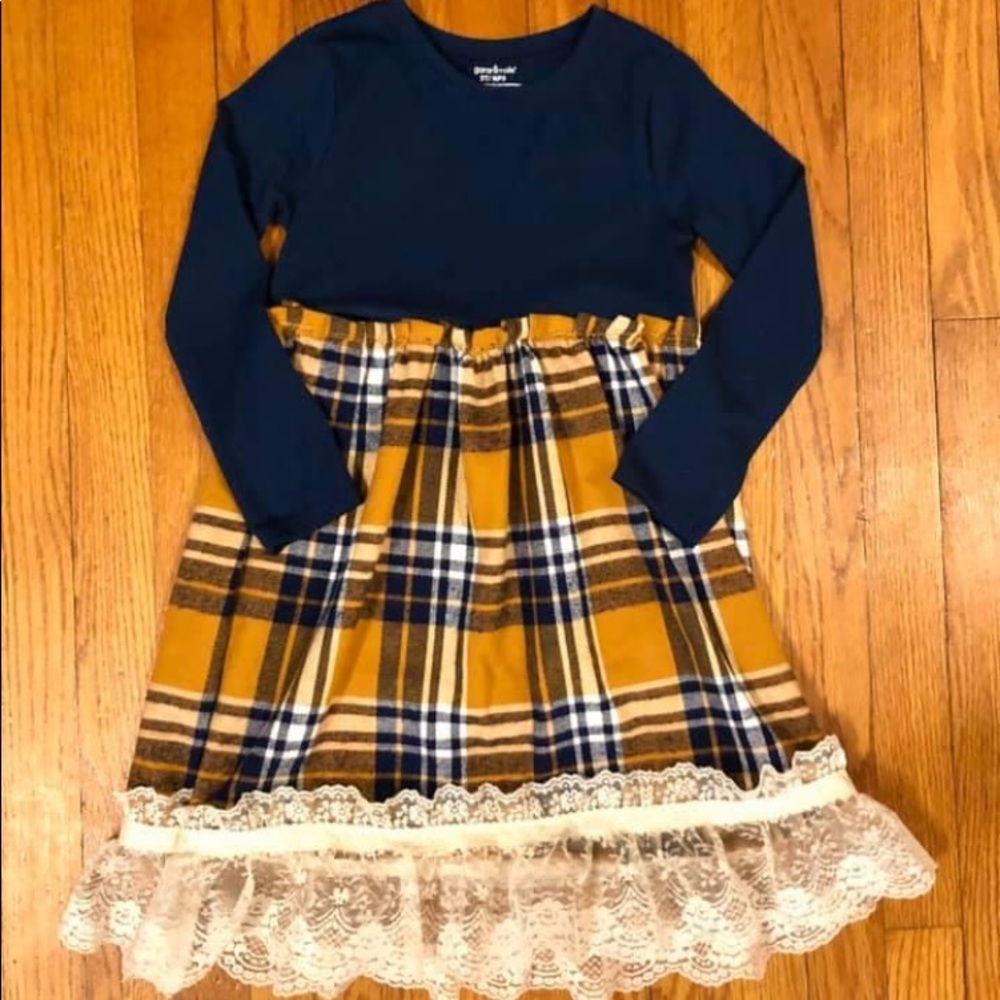 Navy and mustard yellow plaid toddler dress